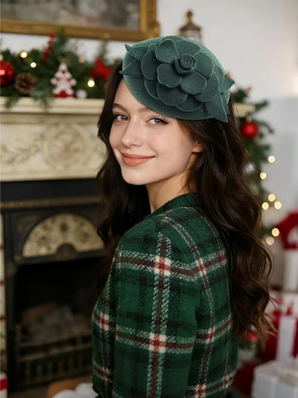 Women's Wool Fashion Blend French Beret Hats Party Fascinators Green